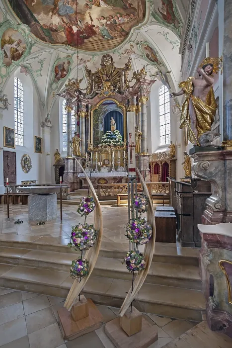 Framed Print : Main altar and ceiling frescoes