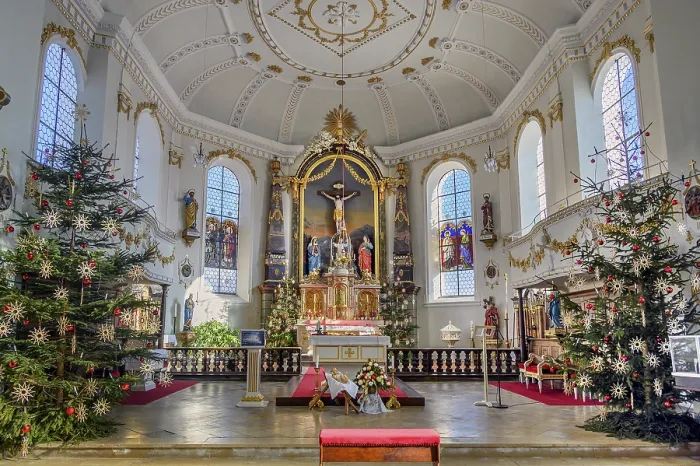 Framed Print : Main altar with Christmas trees
