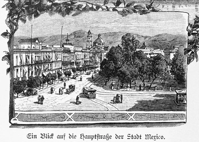Framed Print : Main street, traffic, horse-drawn carriage
