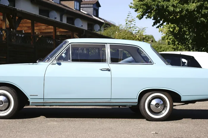 Framed Print : Mainz, Germany - August 29, 2017: The side view of an old vintage Opel Rekord in a car park on 29 August 2017 in Mainz