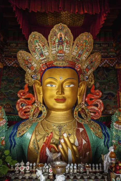 Framed Print : Maitreya Buddha statue face close up in Thiksey Gompa Framed Print : Maitreya Buddha statue face close up in Thiksey Gompa