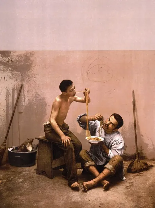 Framed Print : Makkaroni-Verkaeufer, Neapel, Italien  /  Macaroni seller