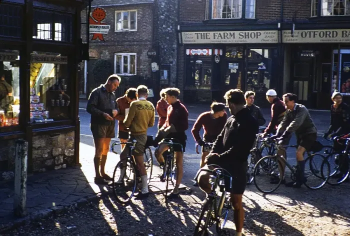 Framed Print : Male members of a cycling club ride Otford, Kent, England, UK 1956 Framed Print : Male members of a cycling club ride Otford, Kent, England, UK 1956