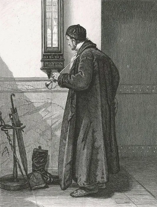 Framed Print : Man in front of a Barometer, Weather Forecast