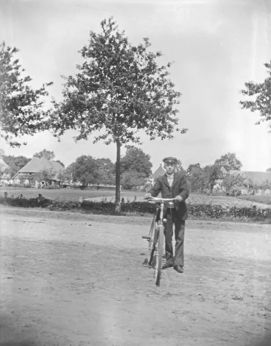 Framed Print : Man with bicycle, cyclist, ca. 1920-1930