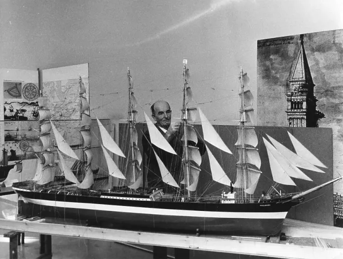Framed Print : Man builds a model ship, 1960s Framed Print : Man builds a model ship, 1960s