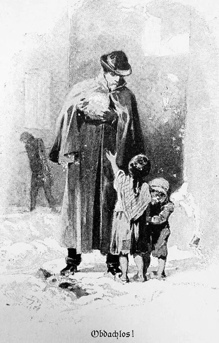 Framed Print : Man, coat, hat, children homeless Framed Print : Man, coat, hat, children homeless