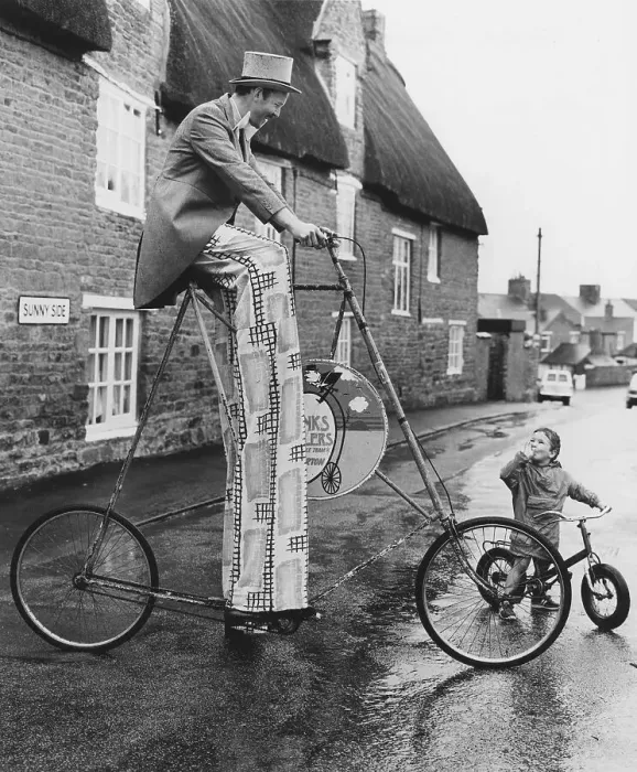Framed Print : Man on curious big bike, England, Great Britain