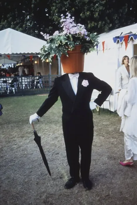 Framed Print : Man with flowerpot on his head