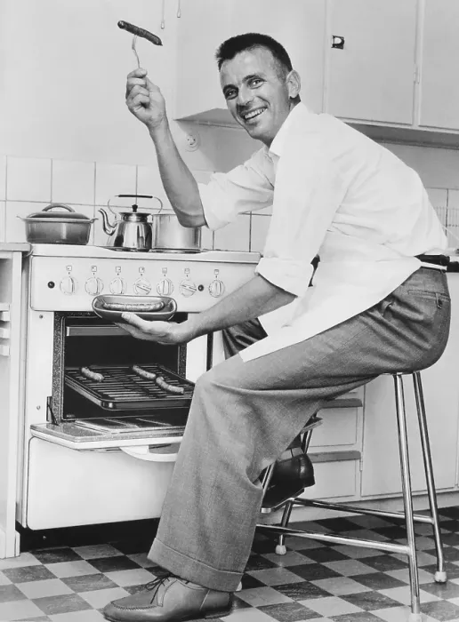 Framed Print : Man in the kitchen in the 1960s Framed Print : Man in the kitchen in the 1960s