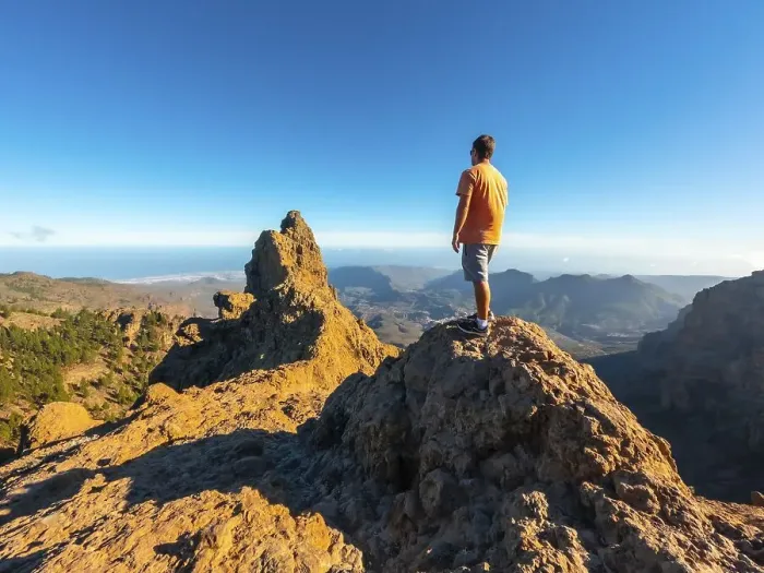 Framed Print : A man looking at the top of Pico de las Nieves in Gran Canaria Framed Print : A man looking at the top of Pico de las Nieves in Gran Canaria