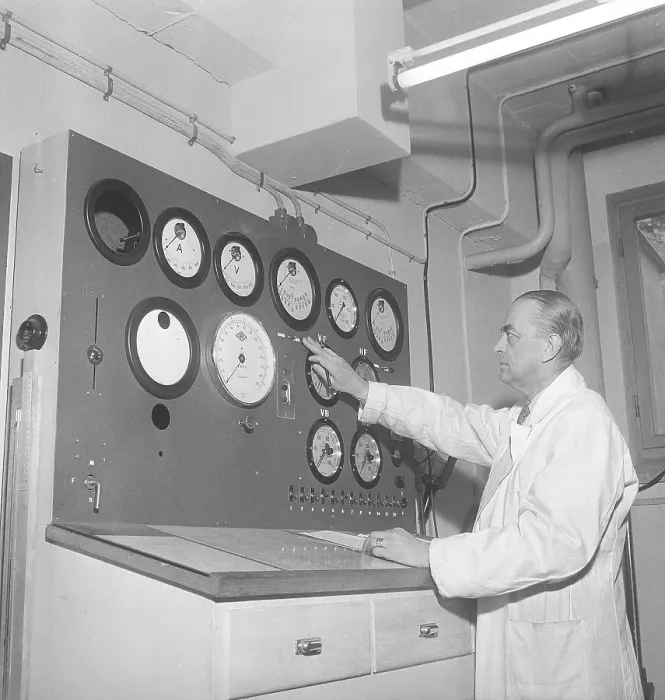 Framed Print : Man and machine in the 1950s