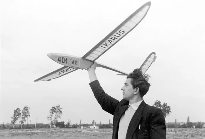 Framed Print : Man with model aeroplane, 1930s Framed Print : Man with model aeroplane, 1930s