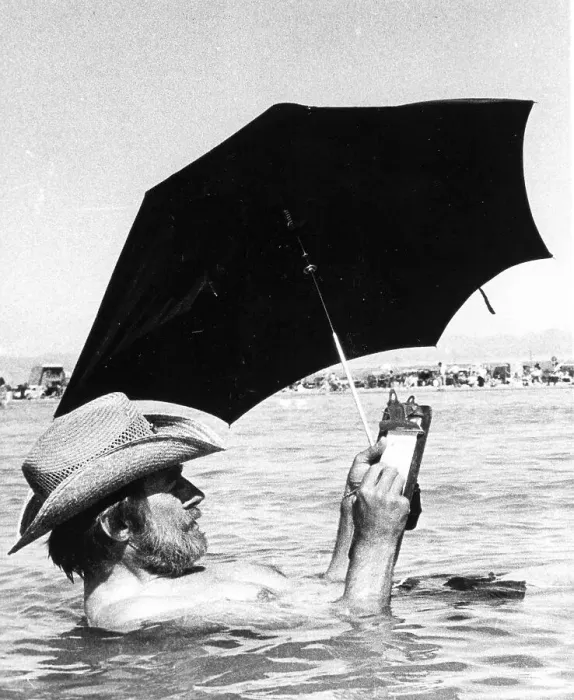 Framed Print : Man with parasol in water, Mexico City Framed Print : Man with parasol in water, Mexico City