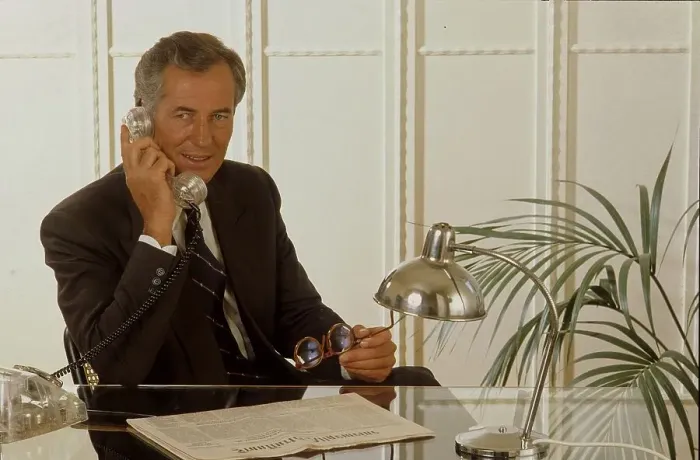 Framed Print : Man on the phone, office Office scene