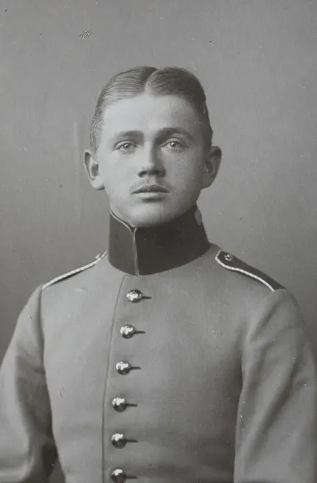 Framed Print : Man in uniform with correct centre parting and high collar