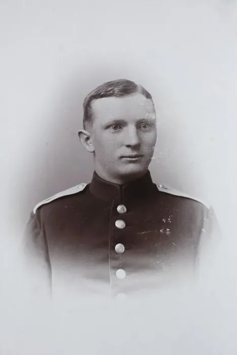 Framed Print : Man, in uniform jacket, visiting format