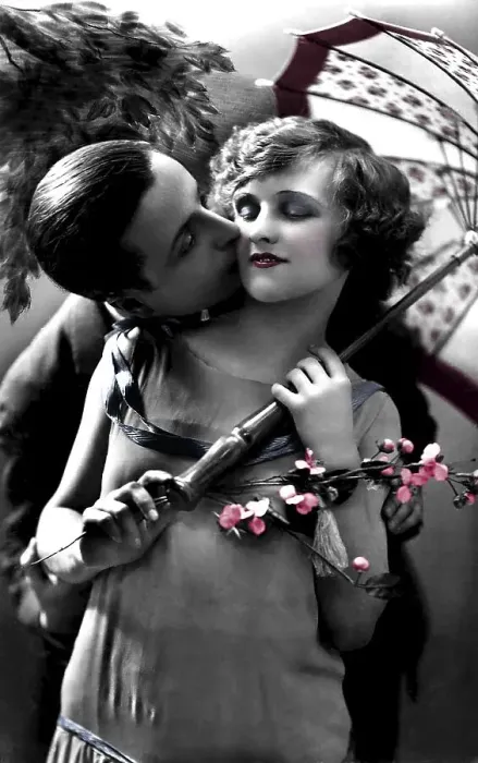 Framed Print : Man and woman, being in love, postcard picture