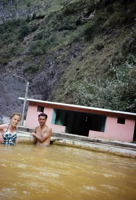 Framed Print : Man and woman standing in a hot Suphur bath, thermal mineral baths, Banos de Agua Santa, Tungurahua province, Ecuador, South America 1962, South America