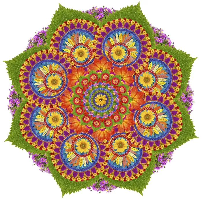 Framed Print : Mandala sign and symbol- the Sacred Lotus- made from vivid summer flowers and plants
