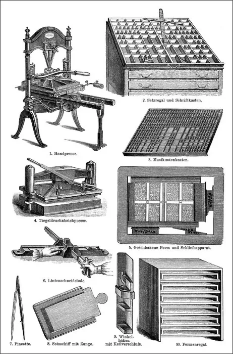 Framed Print : Manual typesetting, 19th century Framed Print : Manual typesetting, 19th century