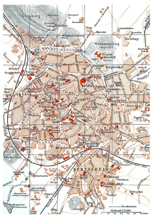 Framed Print : Map of Aachen, an illustration from Meyers Konversations-Lexikon
