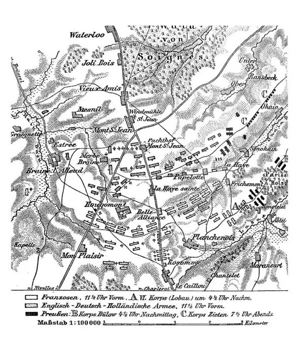 Framed Print : Map of the battle of Waterloo, 18th June 1815