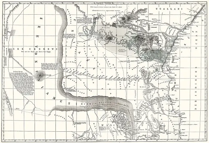 Framed Print : Map of Central East Africa with the suspected Lake Uniamesi Framed Print : Map of Central East Africa with the suspected Lake Uniamesi