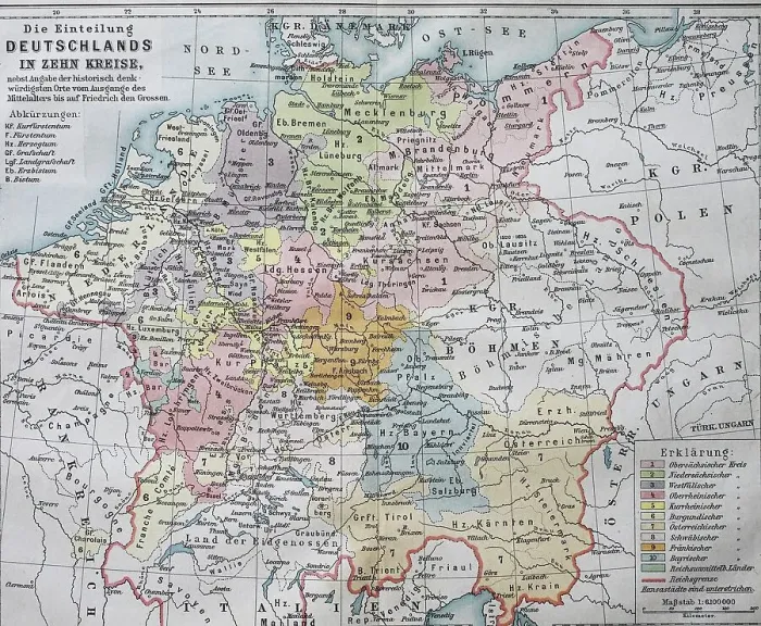 Framed Print : Map, the division of Germany into ten circles in the 16th century Framed Print : Map, the division of Germany into ten circles in the 16th century