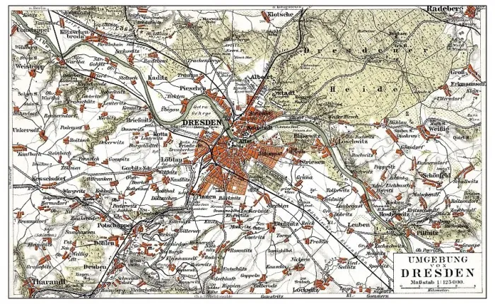 Framed Print : Map of Dresden and the surrounding area