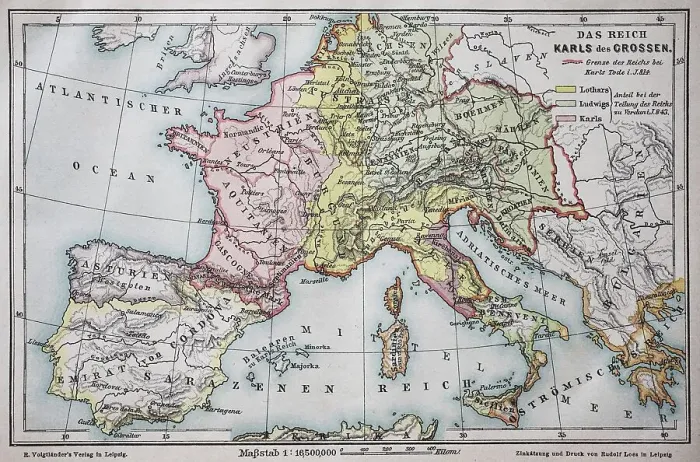 Framed Print : Map, the empire of Charlemagne, in 814 A