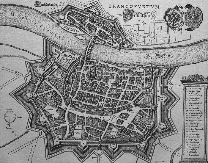 Framed Print : Map of Frankfurt, Germany, in the 17th century Framed Print : Map of Frankfurt, Germany, in the 17th century