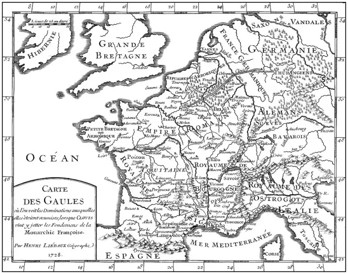 Framed Print : Map of Gaul, 5th century, foundations of the Francoise monarchy