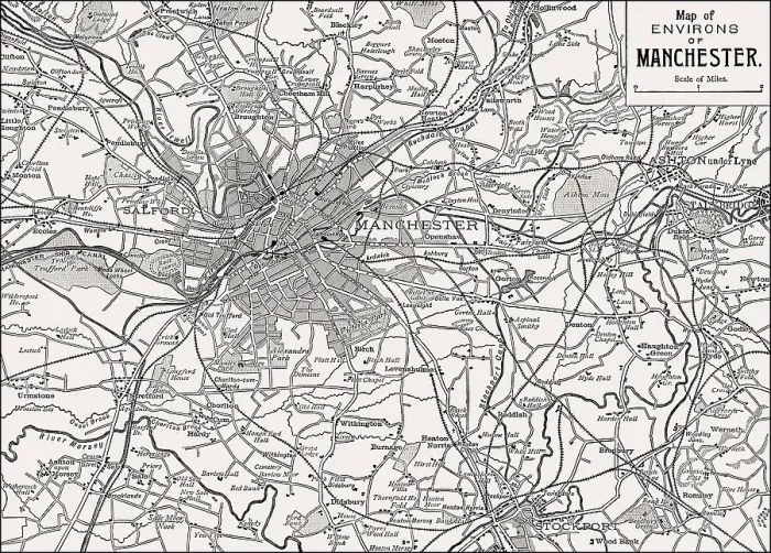 Framed Print : Map of Greater Manchester, England