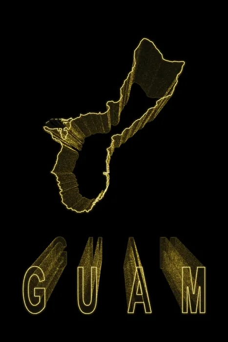 Framed Print : Map of Guam, Gold Map On Black Background