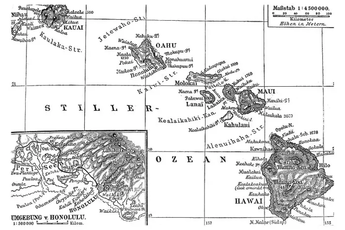 Framed Print : Map of the Hawaiian archipelago