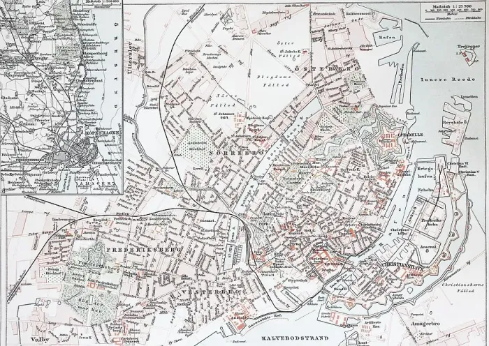 Framed Print : A Map of Historic Copenhagen, Denmark