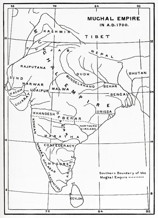 Framed Print : Map of the Mughal Empire in India, 1700 Framed Print : Map of the Mughal Empire in India, 1700