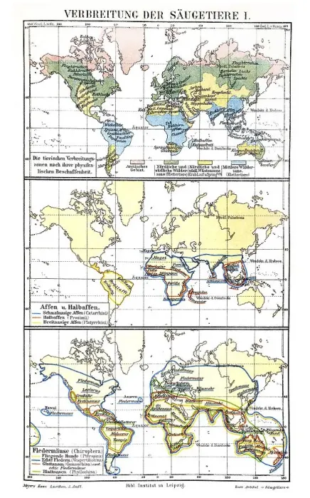 Framed Print : Map, occurrence of mammals I, historic image