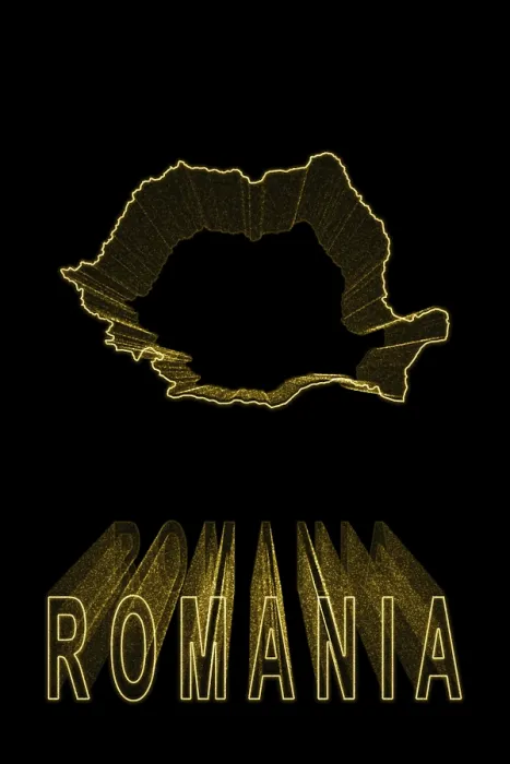 Framed Print : Map of Romania, Gold Map On Black Background