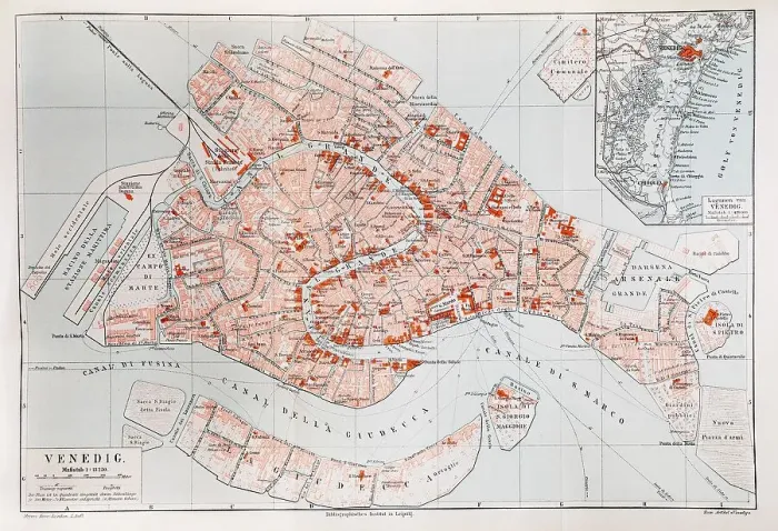 Framed Print : Map of Venice, Italy, historical illustration