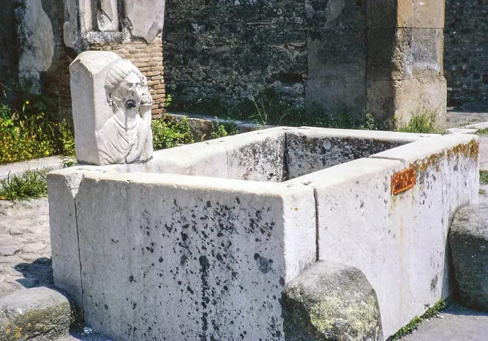 Framed Print : Marble water cistern Roman ruins Archaeological Park of Pompeii, Naples, Italy, Europe 1967, Europe