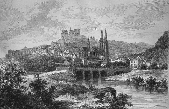 Framed Print : Marburg, Hesse, Germany, wood engraving