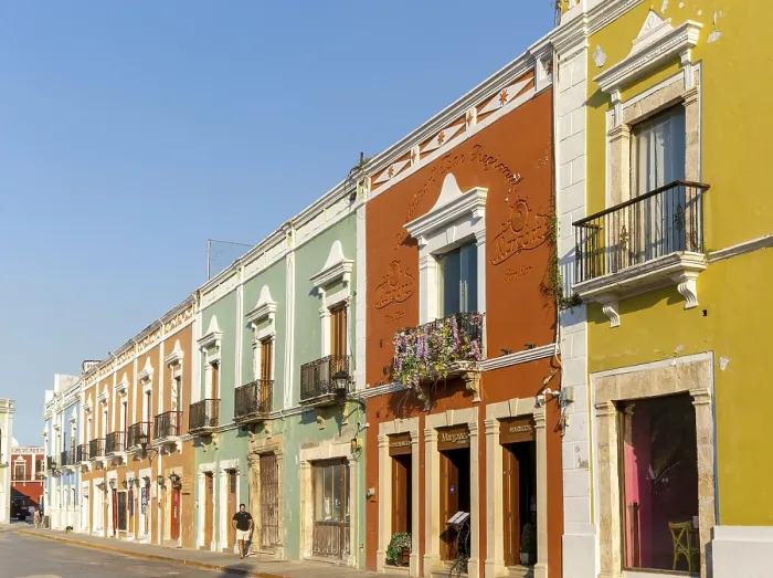 Framed Print : Marganzo restaurant in row of colourful Spanish colonial buildings Framed Print : Marganzo restaurant in row of colourful Spanish colonial buildings