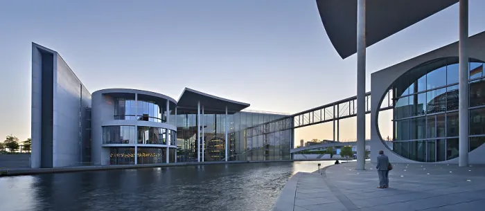 Framed Print : The Marie-Elisabeth-Luders-Haus and the Paul-Lobe-Haus on the banks of the Spree