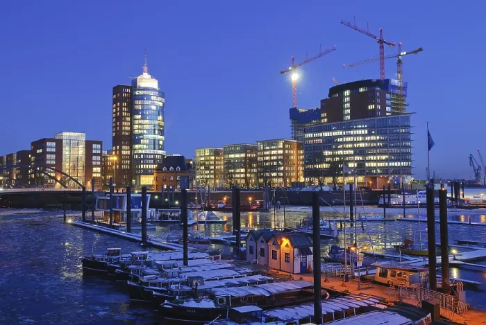 Framed Print : The marina in the Hamburg harbor