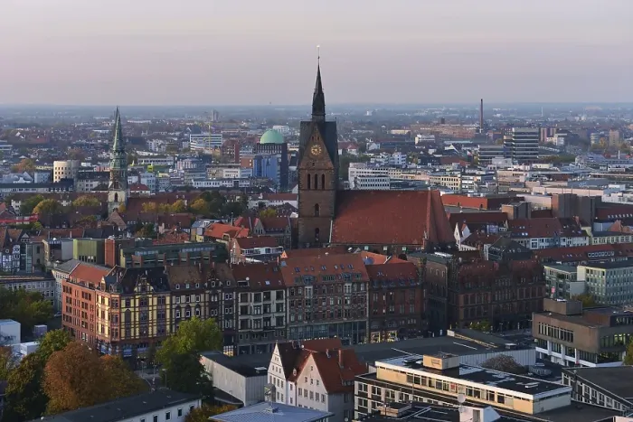 Framed Print : Market Church in the historic centre from the Town Hall tower in the evening