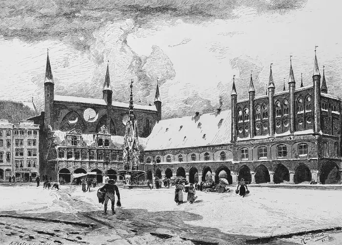 Framed Print : Market place and town hall in Luebeck