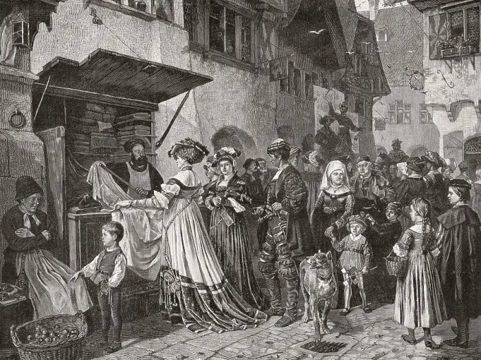 Framed Print : Market scene in the Middle Ages, Germany, Europe Framed Print : Market scene in the Middle Ages, Germany, Europe