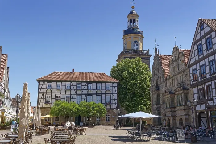 Framed Print : The market square in the historic old town of Rinteln